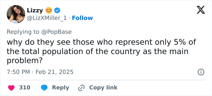 Tweet questioning why a small population percentage is seen as the main issue in response to a discussion about a passport listing.