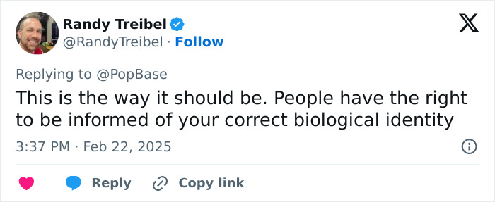 Tweet by Randy Treibel discussing identity and rights, responding to PopBase.