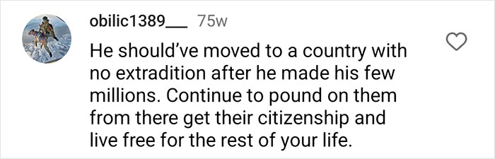 Comment discussing a Lithuanian man's fake invoice scam, suggesting escape to a non-extradition country.