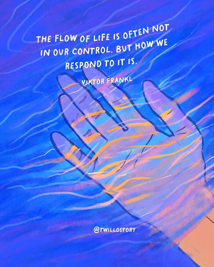 Illustration of a hand with flowing lines and text promoting mental wellness and positivity.