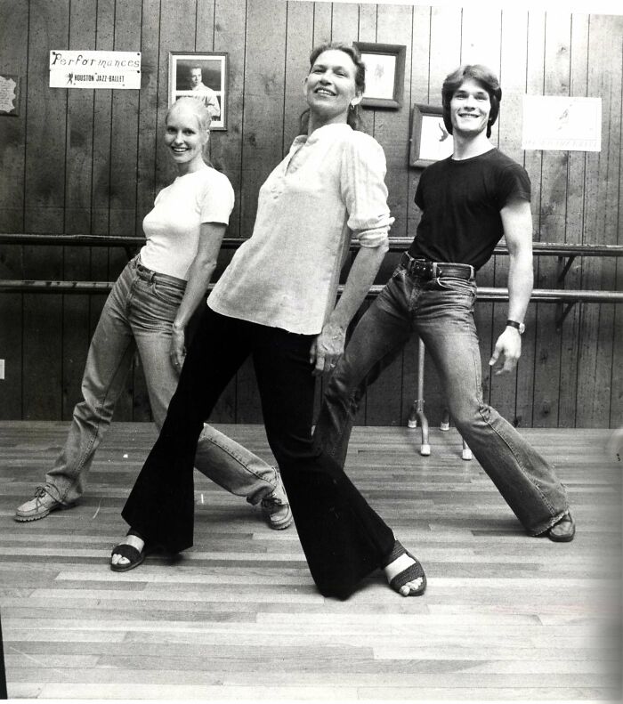 Three people in a dance studio striking a playful pose, embodying rare historical styles.