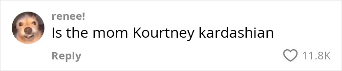 Comment asking if the upset mom is Kourtney Kardashian, with 11.8K likes.