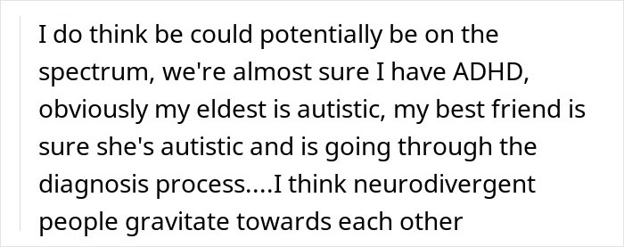 Text discussing ADHD and autism, reflecting on neurodivergent individuals' connections.