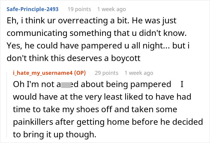 Reddit comments discussing a husband's reaction to his wife about laundry after surgery, with users debating the situation.