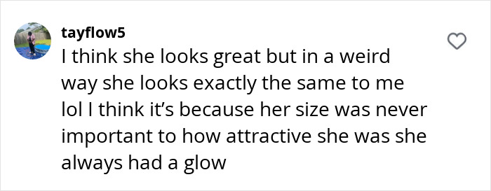 Comment mentioning Lizzo looking great regardless of size.