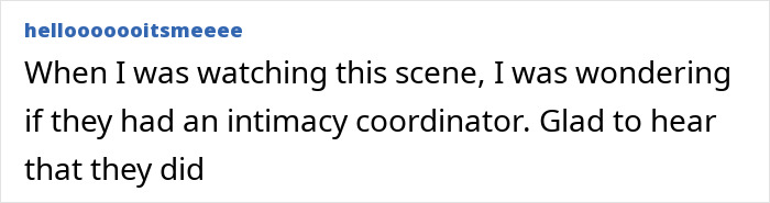 Social media comment discussing intimacy coordinators in a scene from 'The White Lotus'.