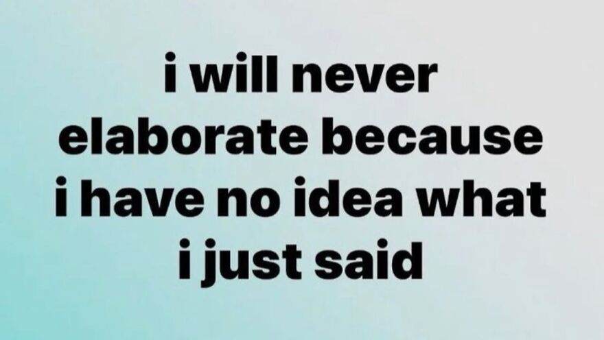 Mental health meme with the text: "I will never elaborate because I have no idea what I just said."