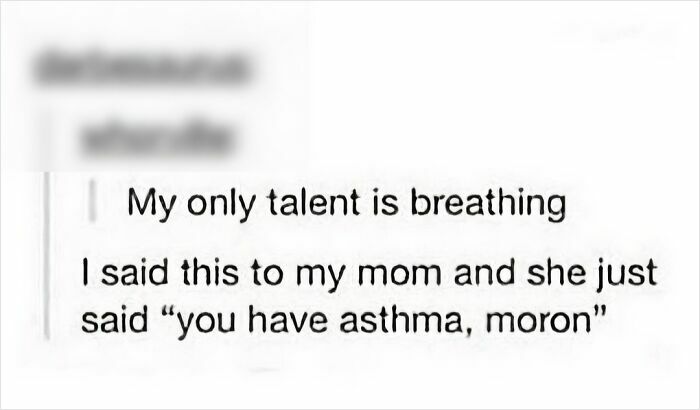 Text exchange where words are humorously weaponized, with a mom's witty comeback about asthma.