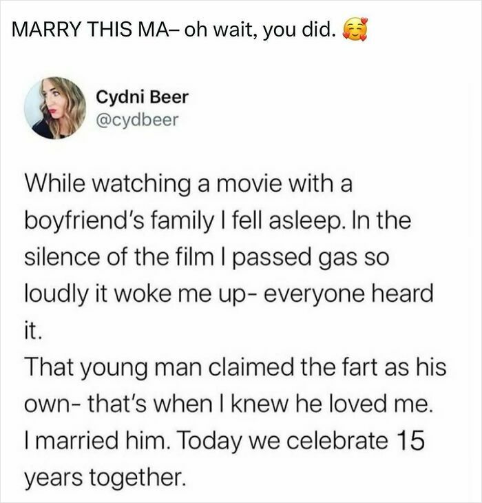 Humor for women: A tweet humorously recounts a couple’s bonding moment during a movie with family.