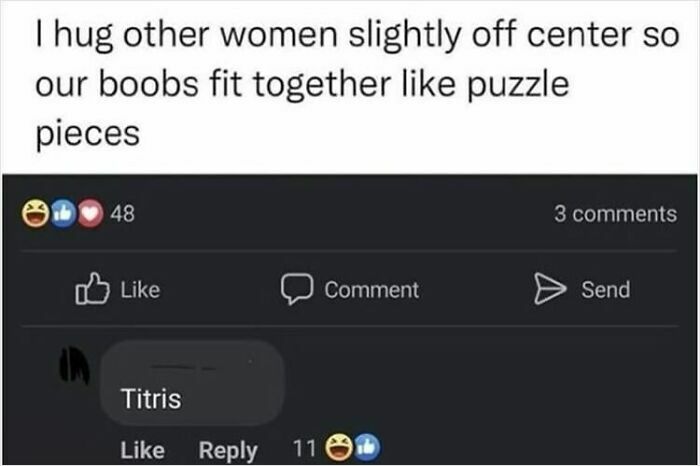 Meme humor for women: comment jokes about hugging and fitting together like puzzle pieces.