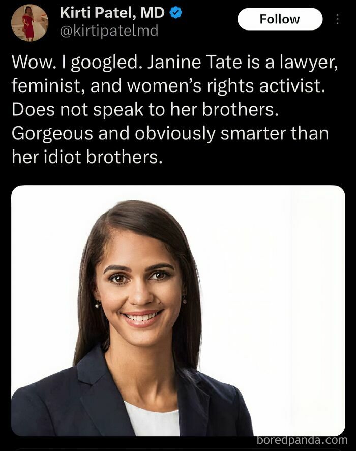 Woman lawyer confidently smiling, dressed in a dark blazer, with text highlighting her as feminist and women's rights activist.