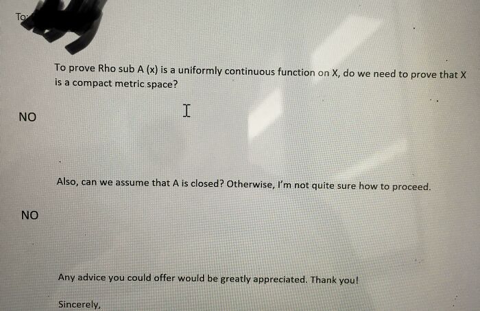 Email exchange with a bad teacher giving negative and unhelpful responses to questions about continuous functions.