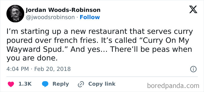 Text meme about starting a new restaurant serving curry fries with humor for cooking enthusiasts.