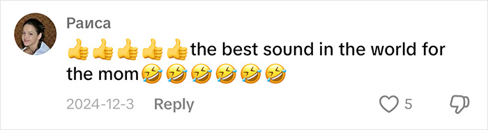 User comment with thumbs up emojis, praising baby's farting sound as the best, with laughing emojis reacting to doctor's viral tips.