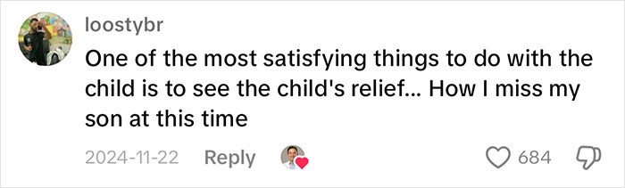 Comment on baby's relief from farting tips, mentioning missing a son, with 684 likes and 1 comment.