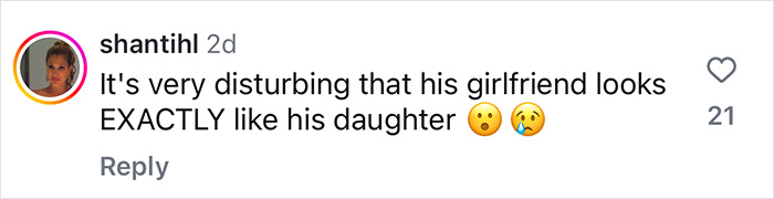 Comment expressing concern about Jason Momoa's girlfriend's resemblance to his daughter, with shocked emojis.