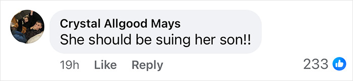 Facebook comment on a post about Nicolas Cage's ex suing after son’s alleged attack.