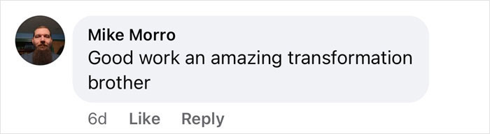 Comment praising weight loss transformation, mentioning "Good work an amazing transformation brother".