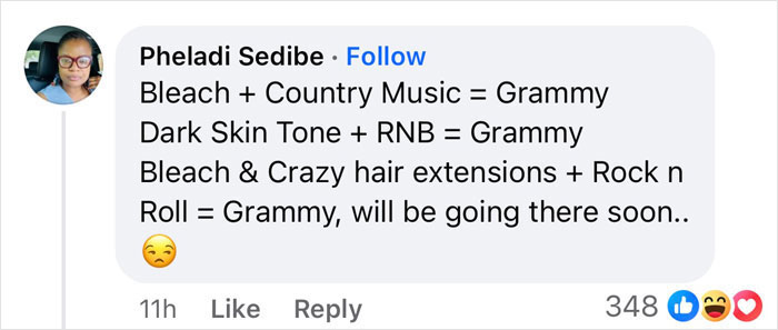 Comment on Beyoncé's skin tone at Grammys sparks debate with sarcastic equations for music genres and awards.