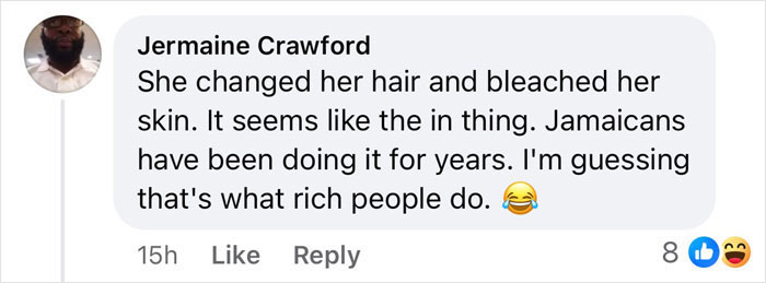 Comment discussing Beyoncé's lighter skin tone at Grammys, suggesting changes to hair and skin, with emojis reacting.