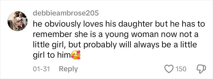 Comment about David Beckham's relationship with daughter Harper, mentioning her growing up but remaining his little girl.