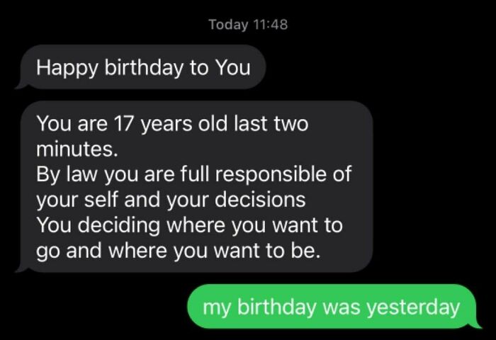 Awkward and confusing text exchange about birthday responsibility misunderstanding.