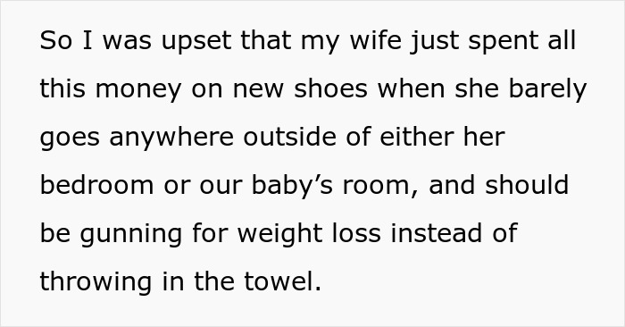 Text expressing frustration over wife\'s spending on new shoes despite limited outings.