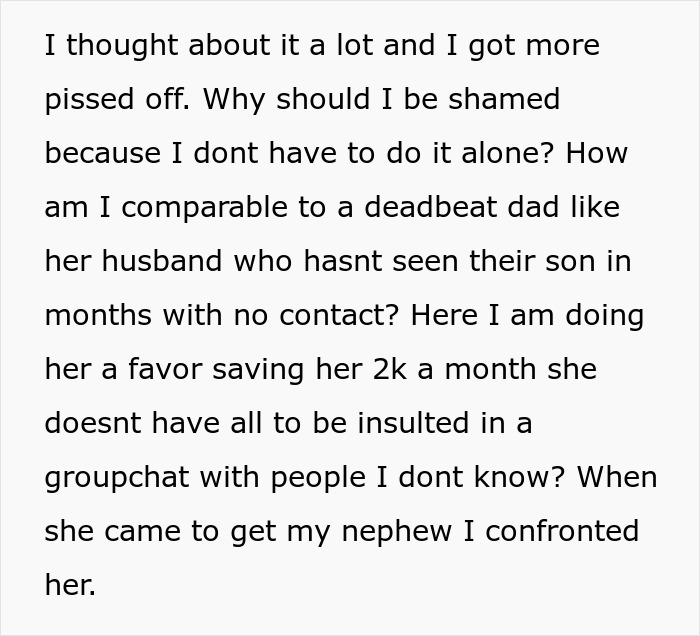 Text message expressing frustration about being compared to a deadbeat mom, while providing babysitting help for sister.