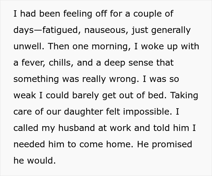 Text excerpt discussing a wife's illness and urgent call to husband.