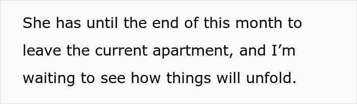 Text about a person moving out of an apartment by month-end, reflecting a family rent disagreement.