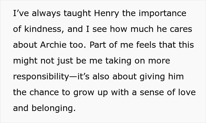 Text discussing a single dad considering taking son's friend into the family, focusing on kindness and belonging.