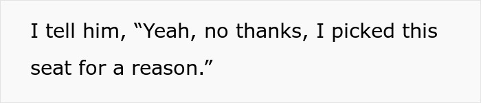 Text message rejecting a window seat request, humorous response highlighted.