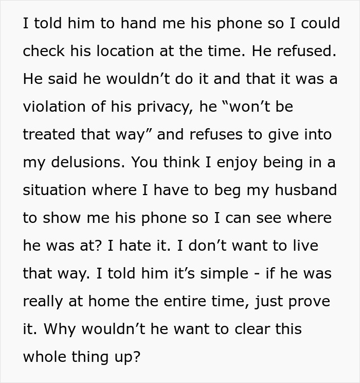 Text message discussing a husband denying leaving children home alone, wife questioning his transparency.