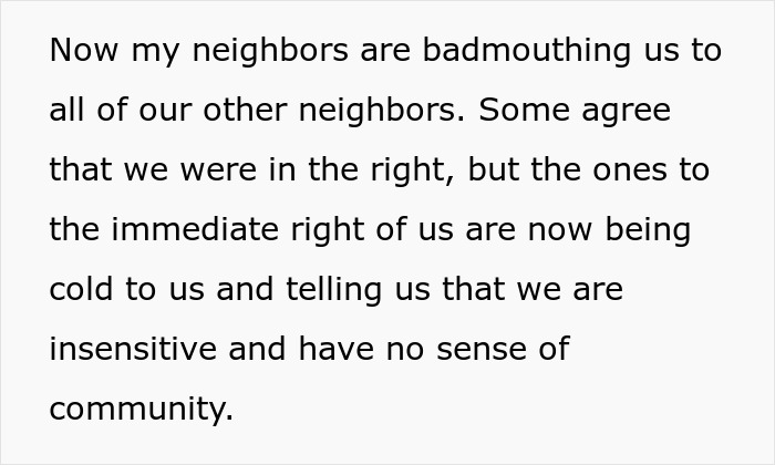 Text about neighbors disagreeing, highlighting tensions from police intervention after a yard sale conflict over a car.