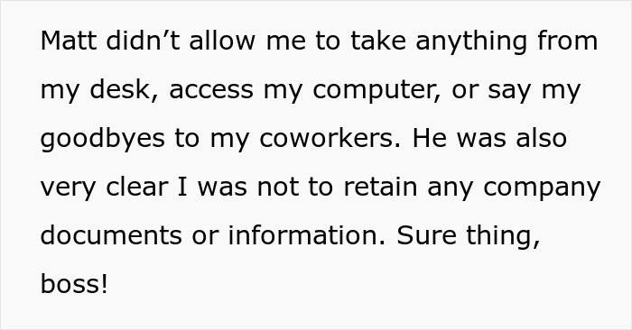 Text from a frustrated employee about restrictions imposed by an entitled boss during a company restructuring.