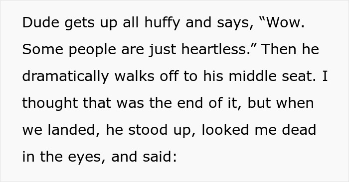 Text recounting a man's dramatic attempt for a window seat, ending in embarrassment.