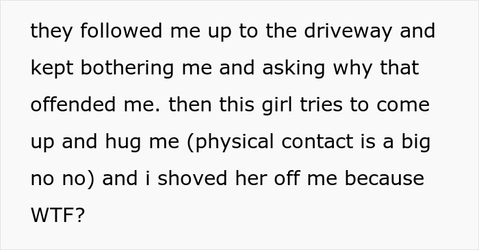 Text describing an incident involving a dad, girlfriend, and teen about physical contact issues.