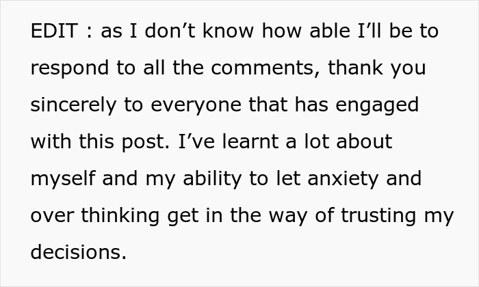 Text edit expressing appreciation and insights on anxiety and decision-making from comments engagement.