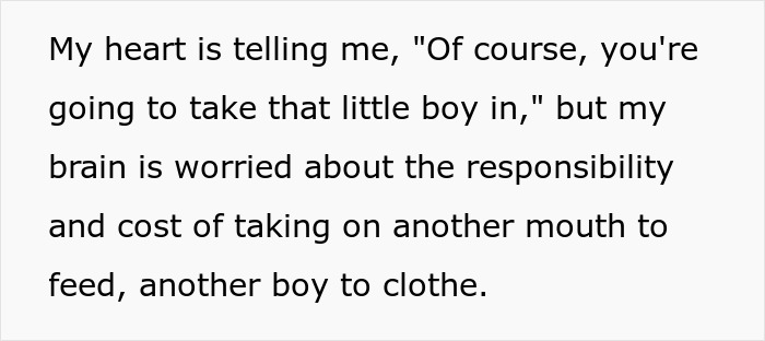 Text grappling with single dad's tough decision about taking son's friend into the family, highlighting emotional conflict.