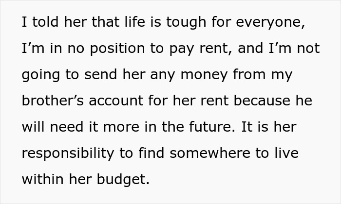 Text message about refusing to help pay rent, emphasizing financial responsibility.