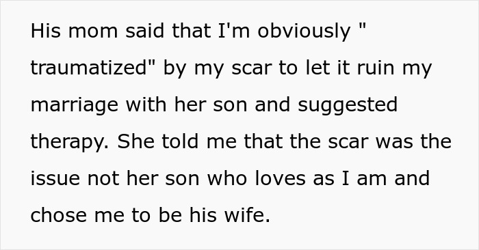 Text conversation about a mother's advice on scar and marriage.