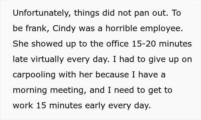 Text detailing an employee's tardiness affecting job probation, highlighting issues with punctuality.