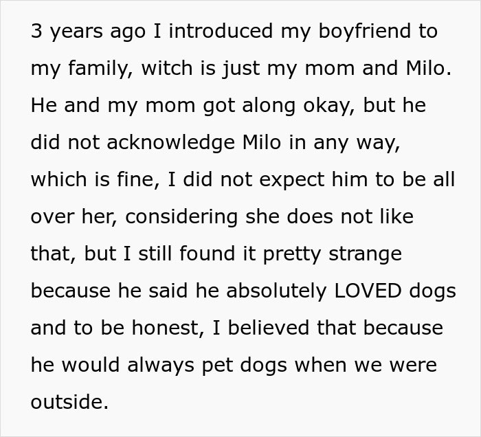 Woman shares story of boyfriend ignoring her dog, raising concerns about his love for dogs.