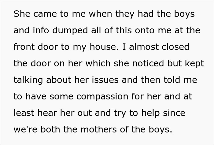 Text describing a mom's interaction with her kids' stepmom about bonding challenges.