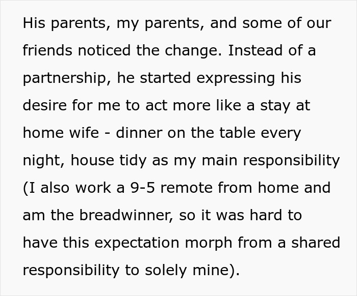 Text about marriage issues discussing partnership changes and roles within the household.