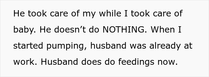 Text discussing husband's role in feeding infant, addressing taking care dilemma.