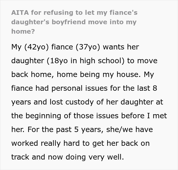 Text detailing a stepdad's dilemma about letting his stepdaughter and her boyfriend move in.