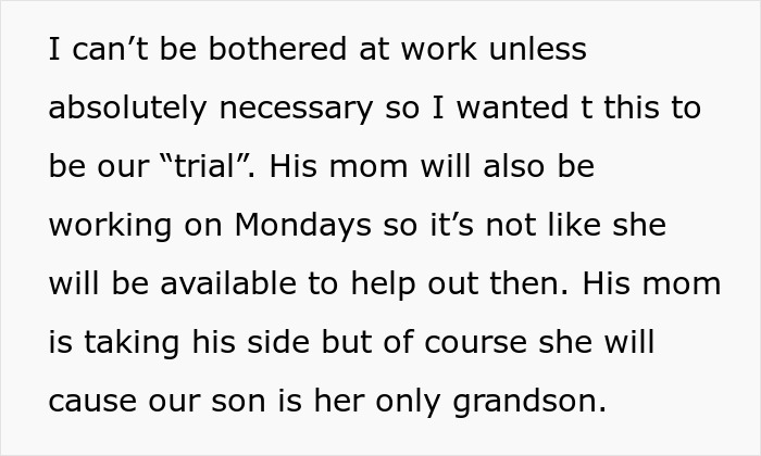 Text message discussing difficulty in balancing work with taking care of infant son without husband's help.