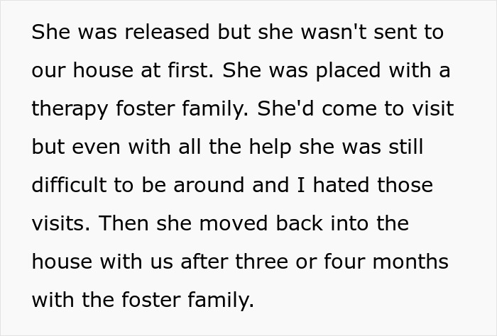 Text describing a troubled stepkid's challenging visits before moving back in after therapy foster care.