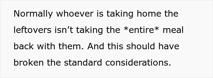 Text discussing meal etiquette and leftovers, highlighting expectations when a meal is taken home.